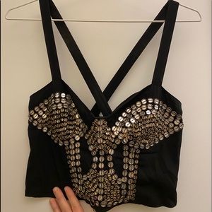 Beaded black festival crop top